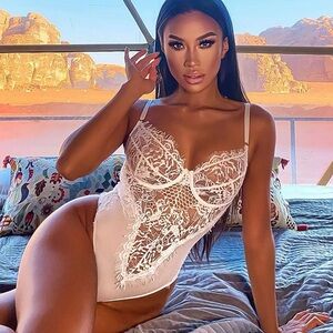 Fashion Nova Hopelessly Romantic Lingerie Bodysuit in Blush